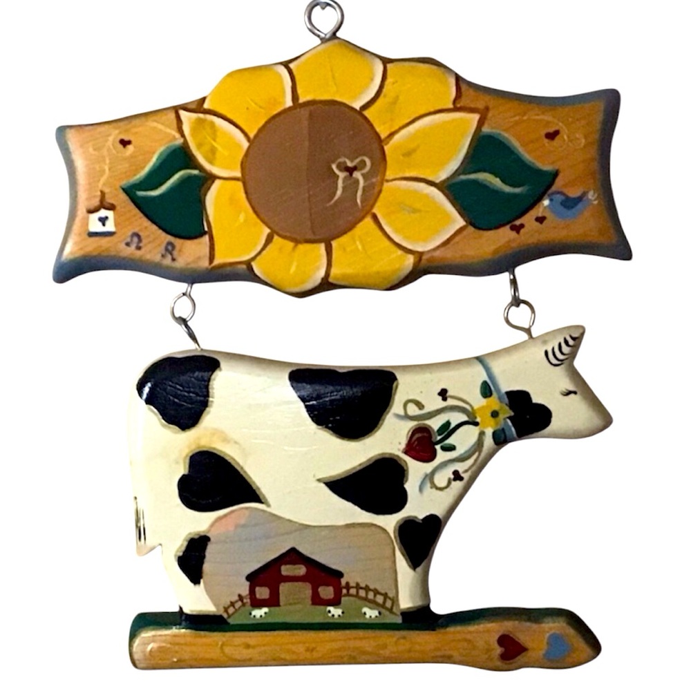 VTG 95’ Country Kitchen Cow & Sunflower Wood Folk Art Wall Hanging